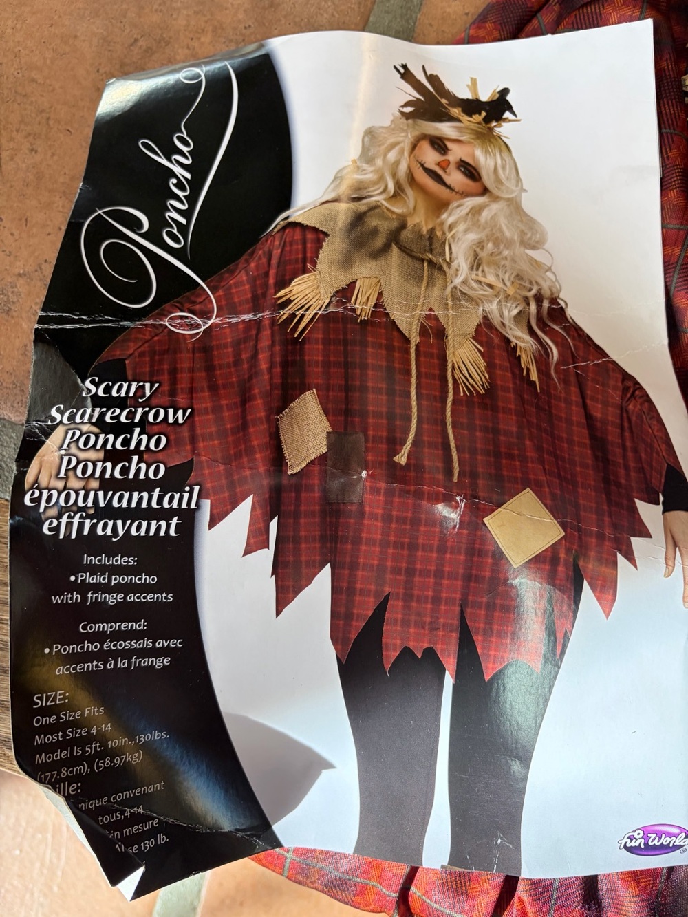 Scary Scarecrow Plaid Poncho Adult Costume - maroon